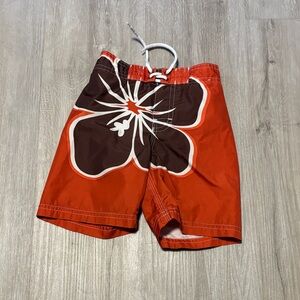 Kids Floral Swim Shorts - Red and Brown